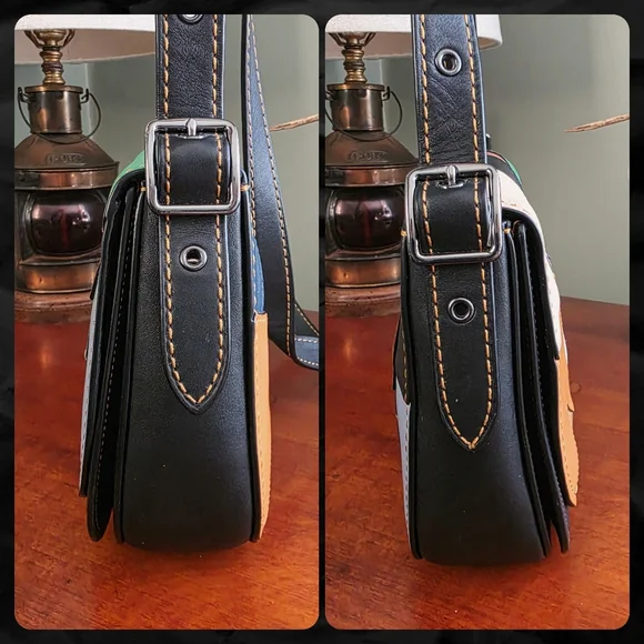 Coach 38482 1941 Saddle 23 Crossbody Patchwork Black Suede Leather Bag - Picture 2 of 16